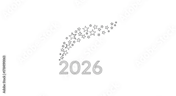 Fototapeta Musical notes and clefs forming the year 2026 in a flowing abstract design