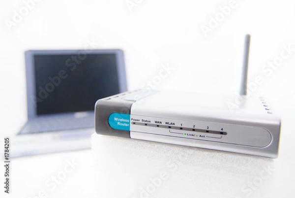 Fototapeta silver laptop and wireless router
