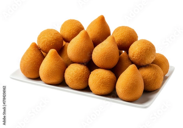 Obraz Perfectly round golden-orange choux pastry puffs, white background isolated