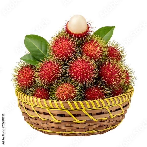 Obraz A circle basket woven rambutan, white background isolated