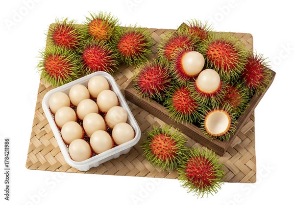 Obraz Overhead rambutan, white background isolated