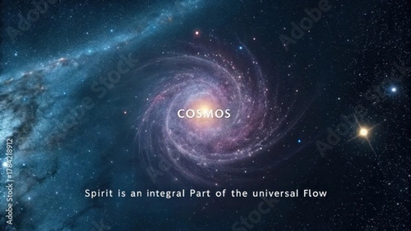 Fototapeta A vast, swirling purple and pink spiral galaxy filled with countless stars glows in the deep dark expanse of the cosmos.