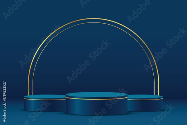 Fototapeta vector illustration of an abstract blue background with three podiums for display