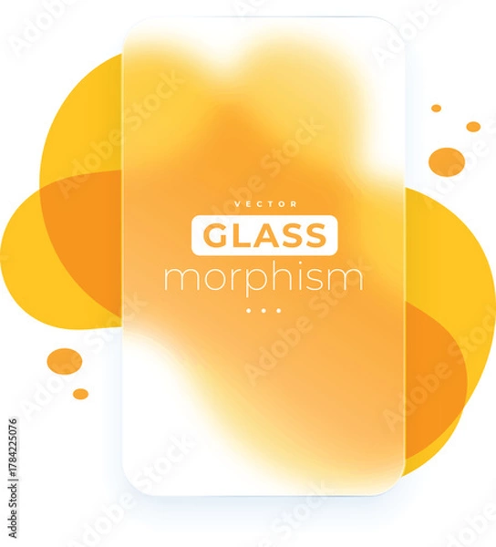 Fototapeta Glass morphism 3d phone mockup with blurred pink abstract background. Smartphone transparent glass screen with chat, call and payment vector.
