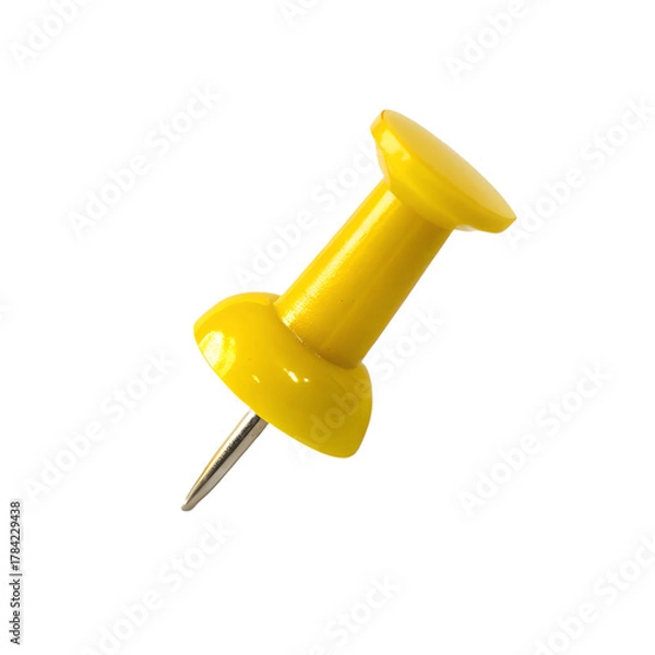 Fototapeta Yellow push pin isolated on transparent background
