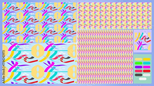 Fototapeta Vibrant Abstract Seamless Pattern Set with Dynamic Geometric Shapes and Modern Colorful Design