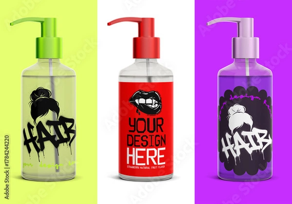 Fototapeta Transparent Pump Bottle Mockup PSD | Cosmetic, Lotion, Soap, Liquid Dispenser