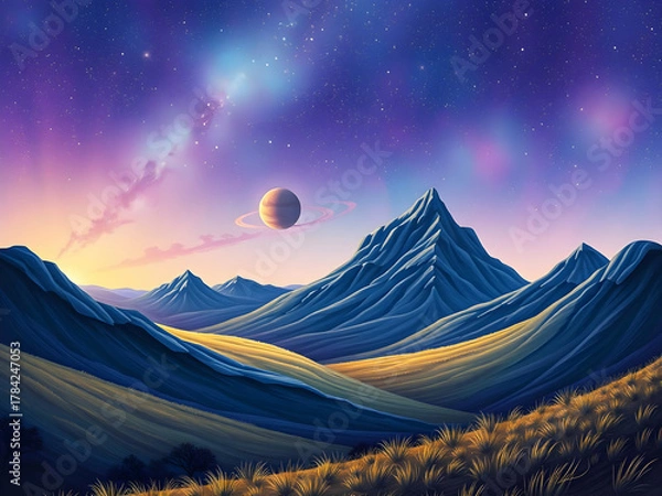 Fototapeta Una imagen esapacial de sueño con una montaña azul