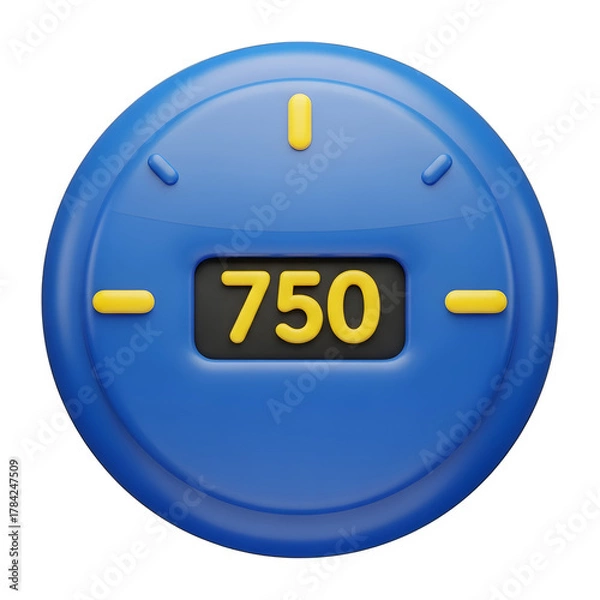 Obraz Modern 3D Blue Dial Meter 750 Score Indicator Icon with transparent background