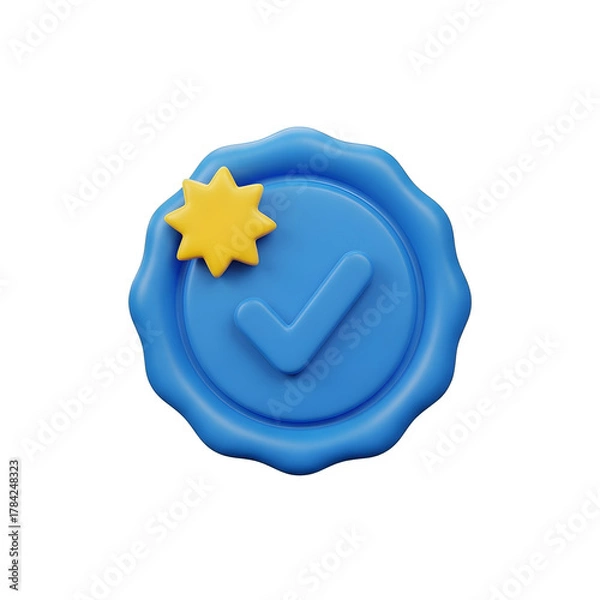 Obraz Verified Premium Quality Checkmark Badge 3D Icon with transparent background