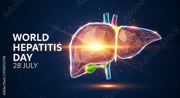 Obraz Polygonal human liver with text World Hepatitis Day 28 July organ medical