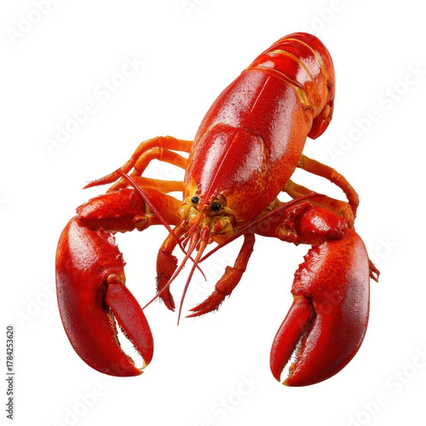Fototapeta Vibrant Red Lobster: A single, succulent red lobster, freshly cooked and presented, ready to be a culinary delight, capturing its exquisite texture and visual appeal.