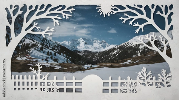 Obraz Wintertime snow-covered mountain scenery