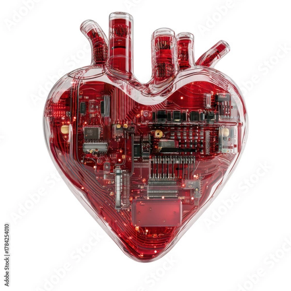 Fototapeta Digital Heart of Innovation: A conceptual representation of the human heart transformed into an intricate digital circuit board, symbolizing the convergence of technology and life.
