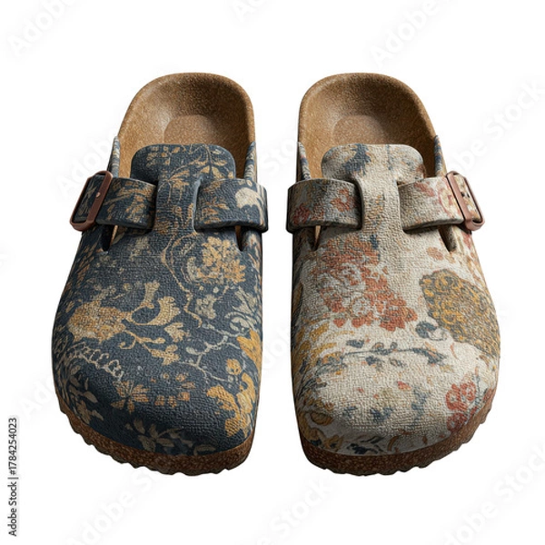 Fototapeta Exquisite Clogs with Floral Designs: A pair of intricately designed clogs showcasing a beautiful blend of artistry and comfort, ready to enhance your daily style.