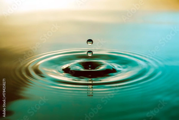 Fototapeta Macro Water Droplets Creating Ripples on Surface Calm Liquid Motion Concept