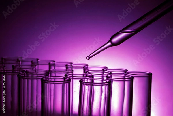 Fototapeta Laboratory Pipette Dropping Liquid into Test Tubes Scientific Research Concept