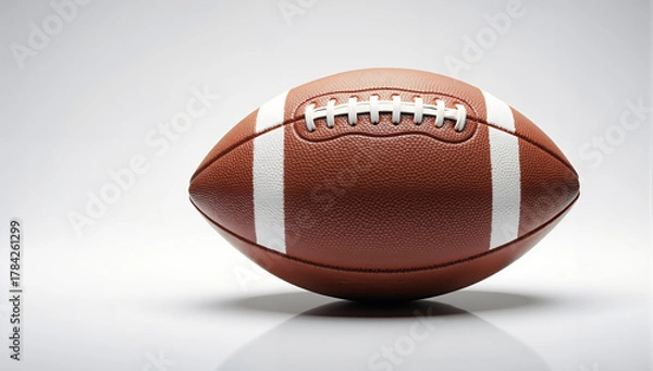 Fototapeta Realistic American football on white background, professional studio lighting, detailed leather texture, symbol of sport, game, and athletic energy