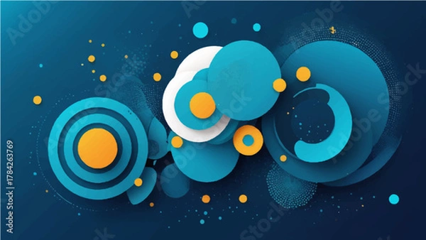 Fototapeta Abstract blue technology background with light circles and digital wave pattern