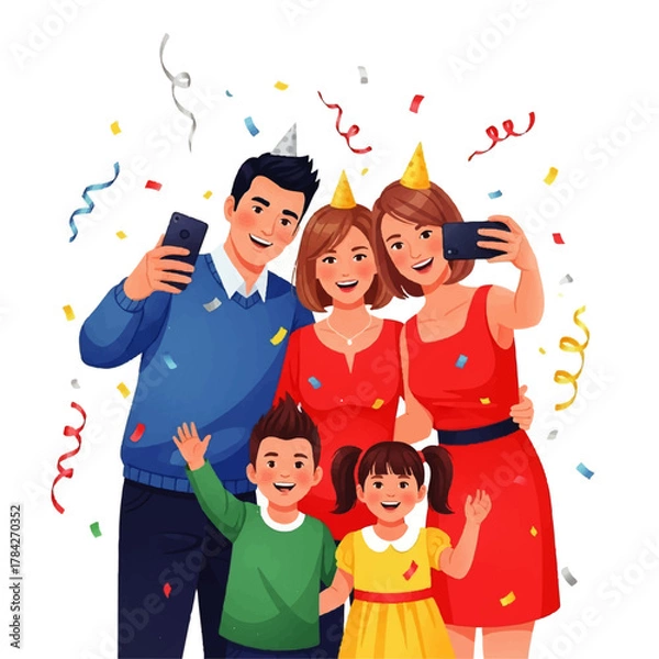 Obraz Happy Family Taking a Selfie at a Party.