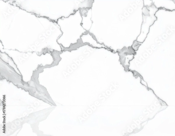 Fototapeta Elegant white marble texture with natural grey veining. A polished, reflective surface creating a luxurious and clean background for modern interior design