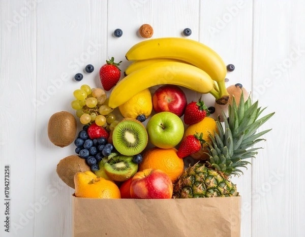Obraz Fresh Fruit Harvest Colorful Bounty Overflowing from a Brown Paper Bag