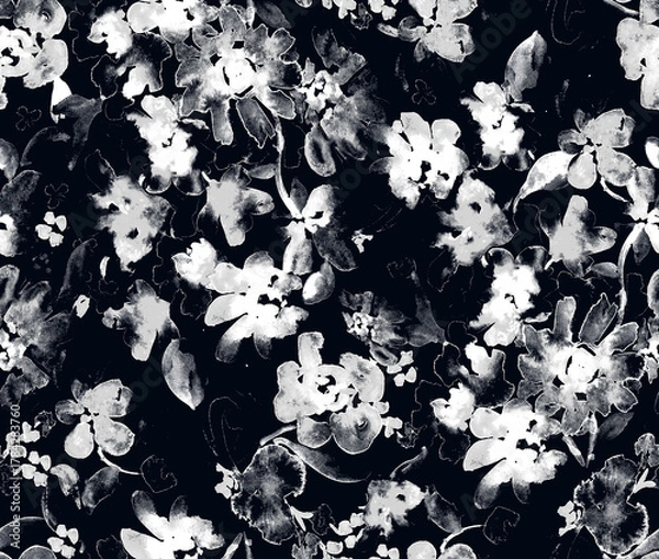 Obraz seamless black and white watercolour textured beautiful floral pattern