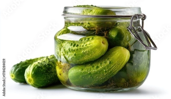 Fototapeta Pickled cucumbers in a glass jar