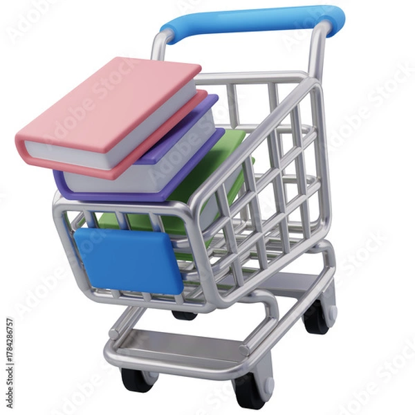 Fototapeta 3D Shopping Cart with Books Icon