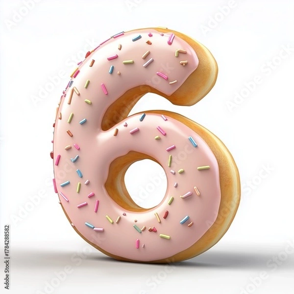 Obraz Number 6 shaped from donut texture snack for kids, isolated white