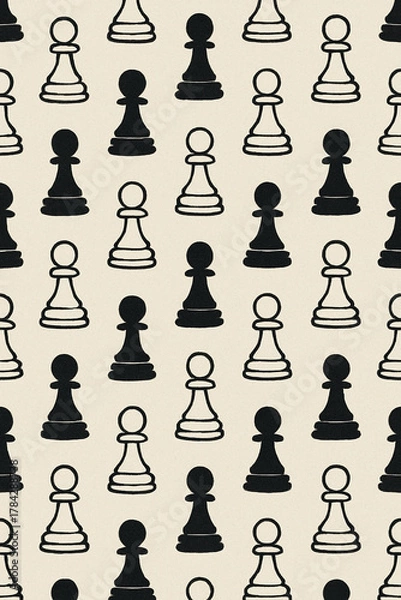 Fototapeta A seamless chess pawn pattern illustration background aligned in alternating rows on neutral ground