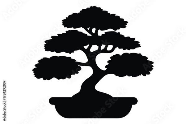 Obraz Black bonsai tree silhouette,  Bonsai tree vector illustration