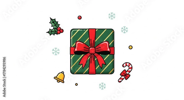 Obraz Gift box with golden ribbon and tag for celebration or anniversary vector design