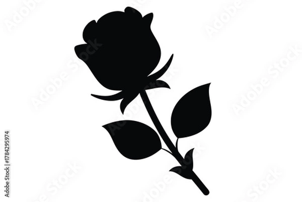 Obraz Rose flower with stem vector black silhouette isolated on transparent background