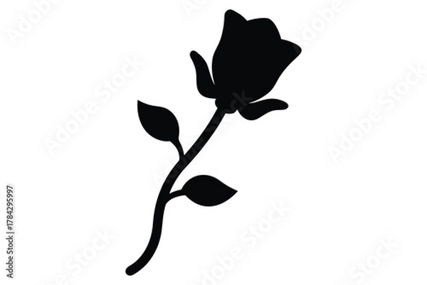 Obraz Rose flower with stem vector black silhouette isolated on transparent background