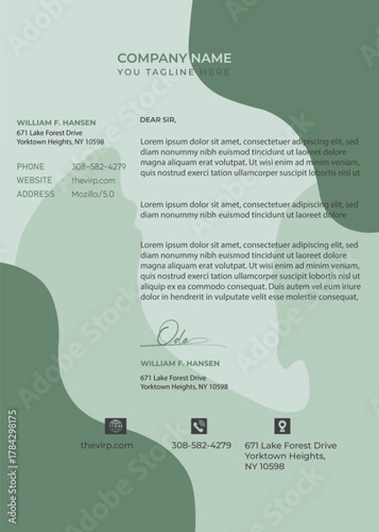 Fototapeta Minimalist Organic Business Letterhead Template with Wave Shapes