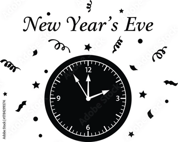Fototapeta New Year's Eve with clock and confetti