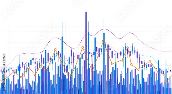 Fototapeta Colorful bar chart and line graph financial data visualization