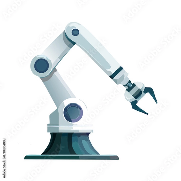 Fototapeta 産業用ロボットアームによる作業自動化のベクターイラスト - スマートファクトリーとAI技術