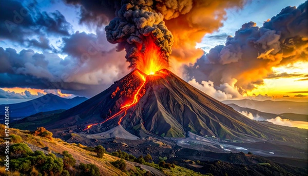 Fototapeta Volcano Eruption at Sunset