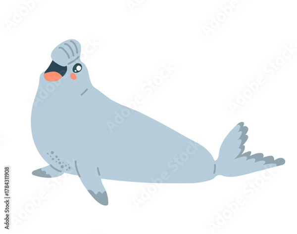 Fototapeta Cartoon vector illustration of a cute sea lion character isolated on white background. Clip art for marine wildlife designs, zoo mascots and education
