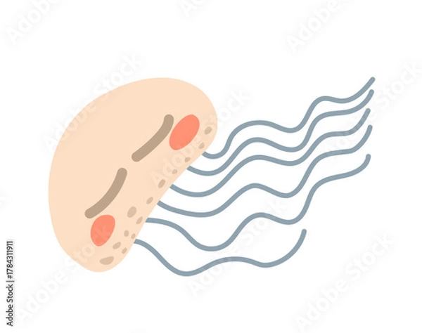 Fototapeta Cartoon vector illustration of a jellyfish (medusa) character isolated on white background. Clip art for underwater concepts and children stickers