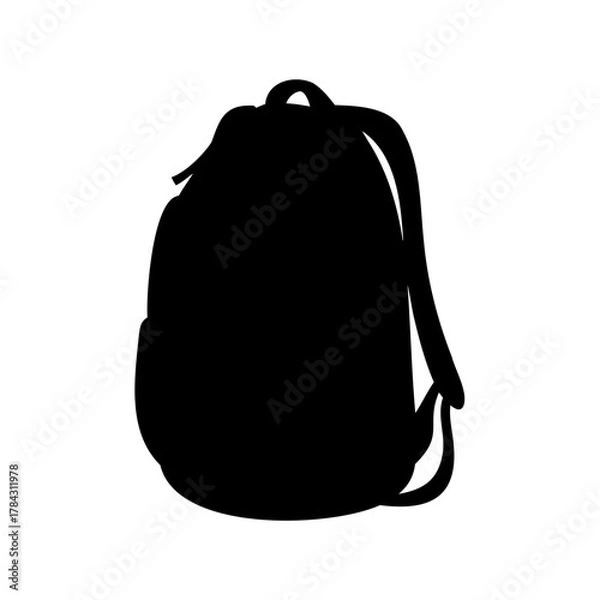Fototapeta Silhouette of a Classic Backpack with Shoulder Straps and Carrying Handle