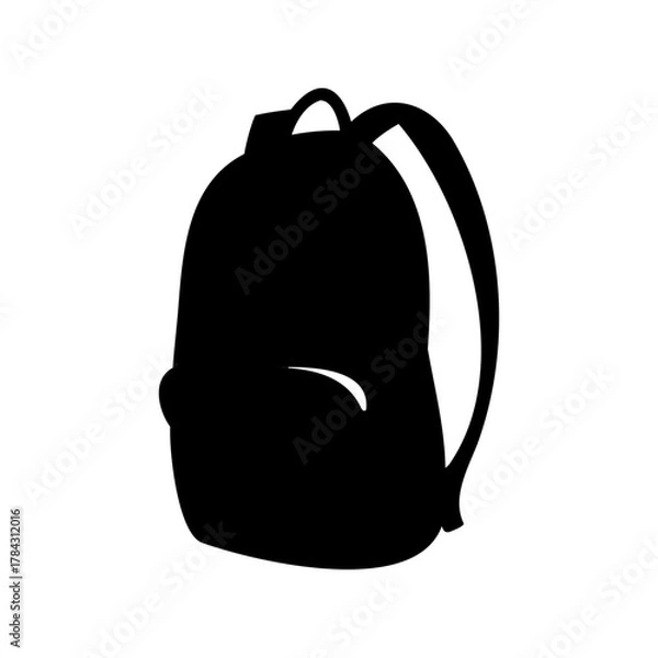 Fototapeta Silhouette of a classic backpack with a front pocket and straps