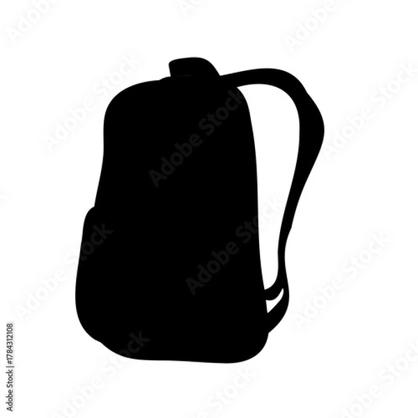 Fototapeta Black silhouette of a backpack on a white background, ready for travel