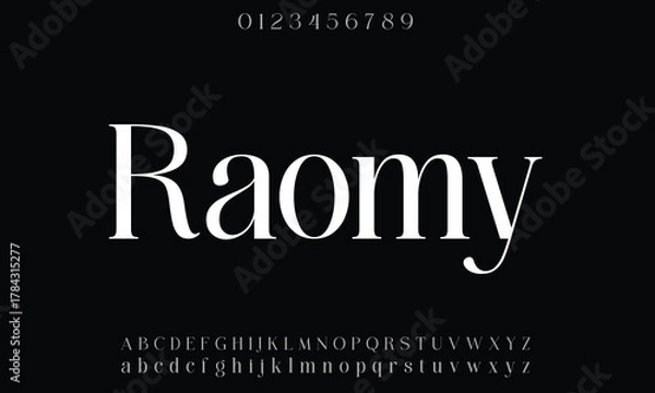 Fototapeta Rallomy Regular vector font alphabet with numbers
