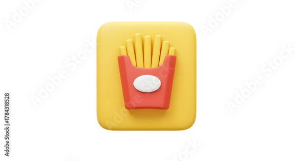 Obraz 3D Rendered French Fries Icon on Yellow Background.