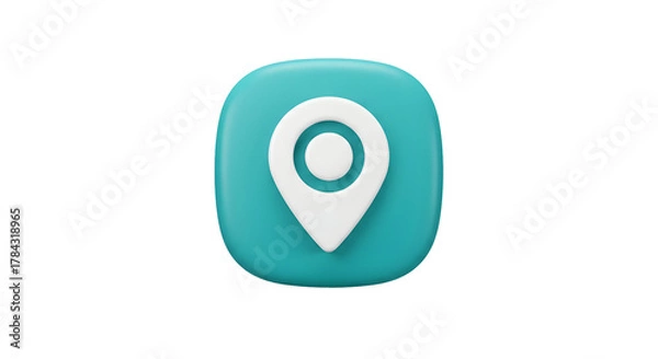 Fototapeta 3D Location Pin Icon on a Rounded Square Teal Background.