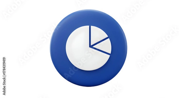 Fototapeta Blue circle with white pie chart icon representing data analysis and statistics.
