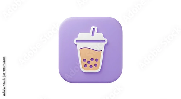 Obraz 3D Bubble Tea Icon on a Purple Square.